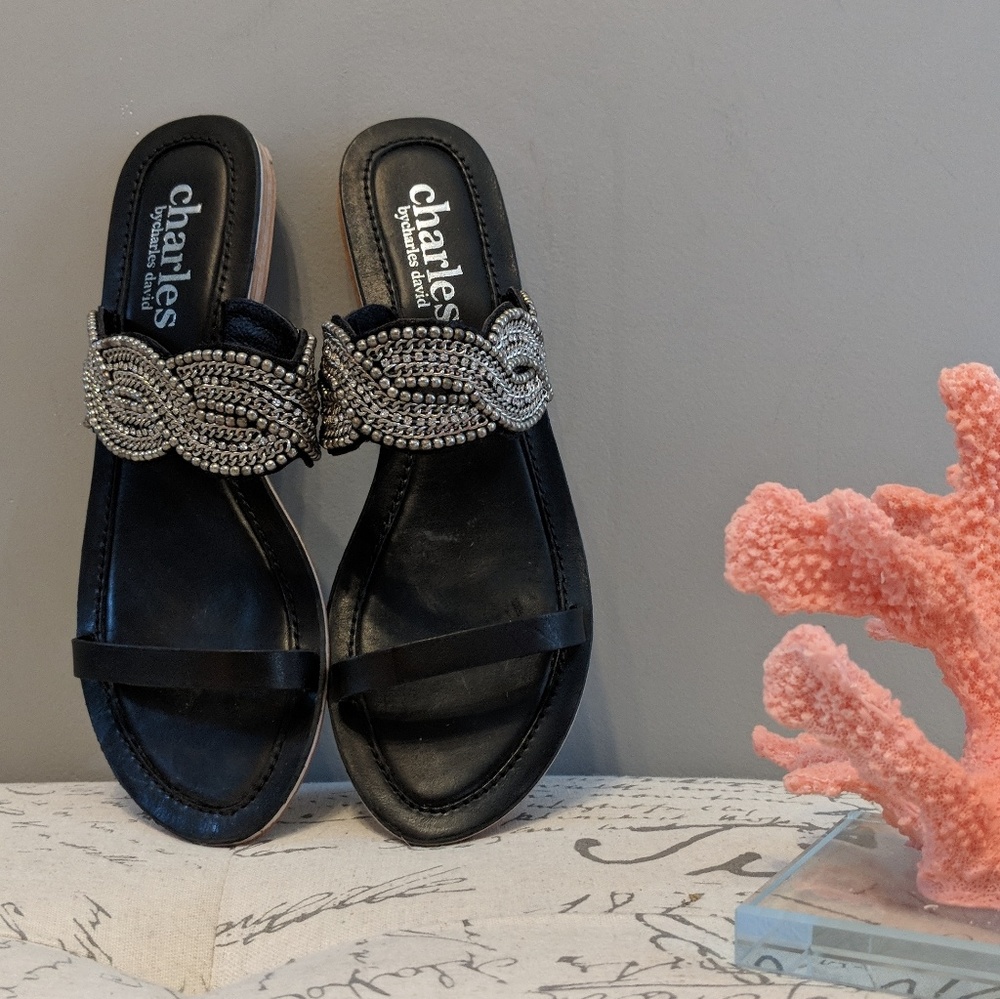CHARLES DAVID leather flat dress sandals - Picture 2 of 5